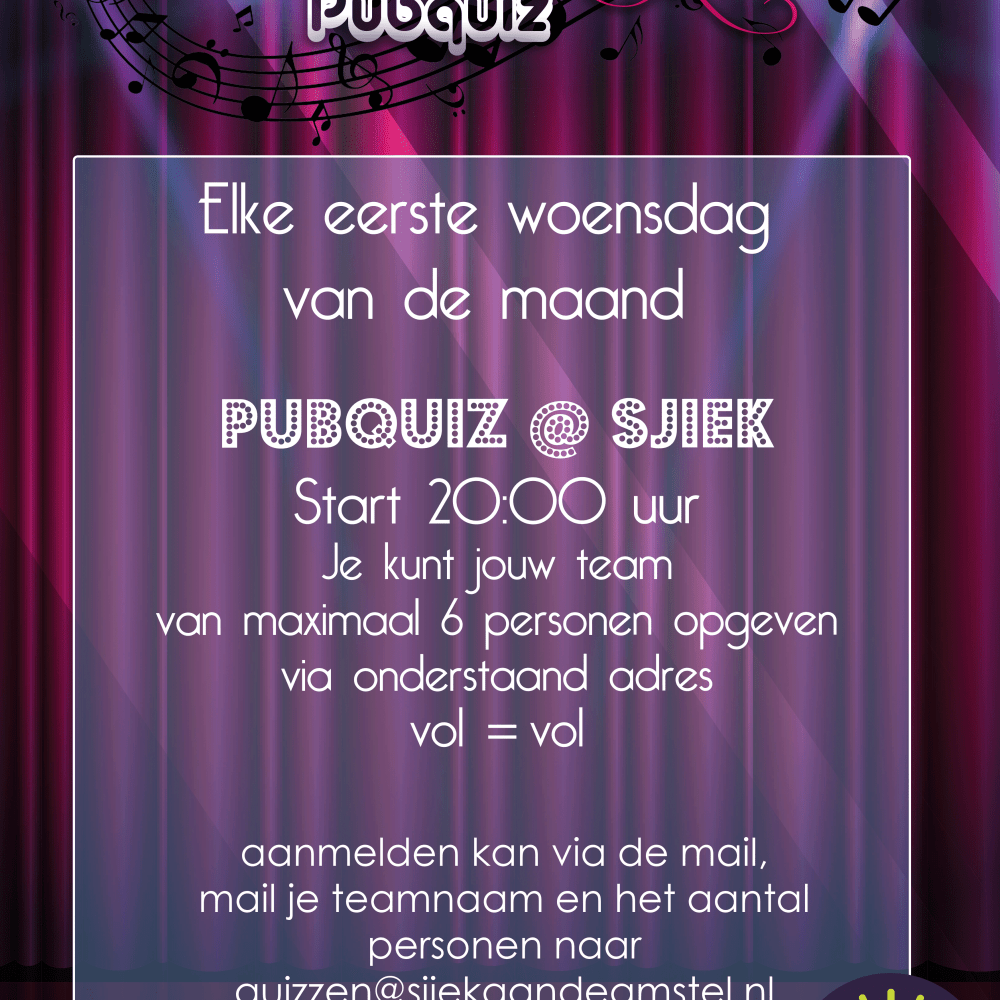 Elke eerste woensdag van de maand, PUBQUIZ! 