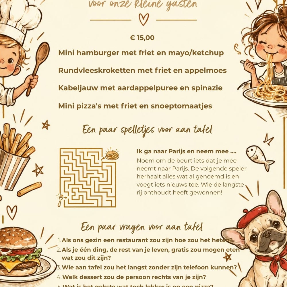 Childrens menu