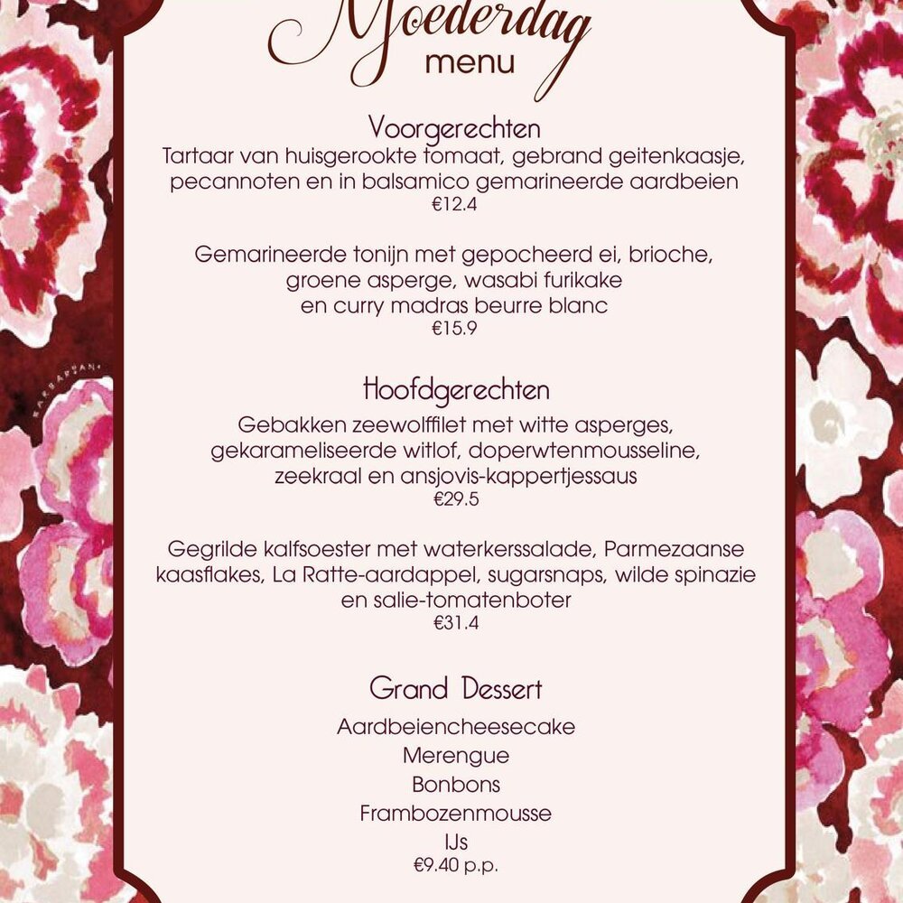Moederdag menu - Zondag 11 mei 2025